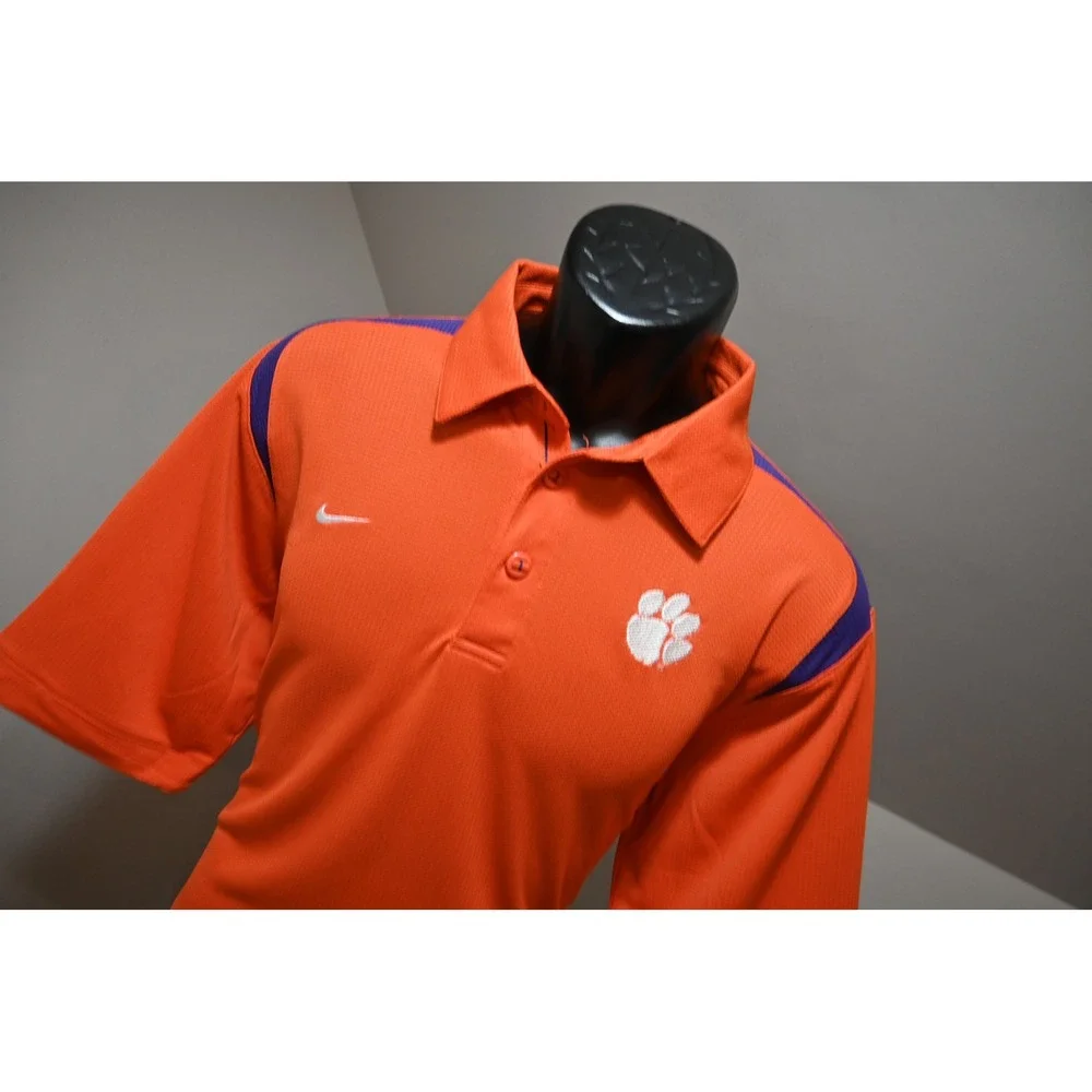 Nike Clemson Tigers Golf Polo Men Small Orange Purple Nike FIT Athletic EUC
